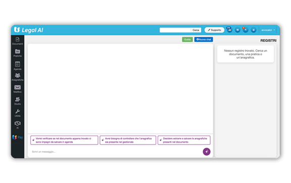 Immagine schermata software TeamSystem AI, l’intelligenza artificiale sviluppata per gli avvocati, gli studi e uffici legali.