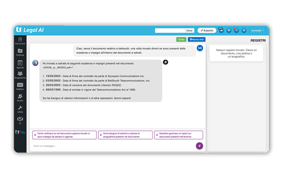 Immagine schermata software TeamSystem AI, l’intelligenza artificiale sviluppata per gli avvocati, gli studi e uffici legali.