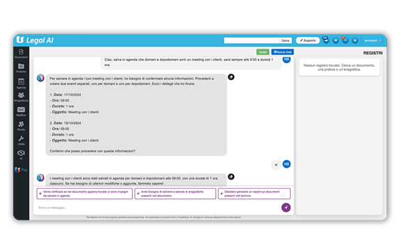 Immagine schermata software TeamSystem AI, l’intelligenza artificiale sviluppata per gli avvocati, gli studi e uffici legali.