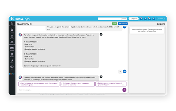 Immagine schermata software TeamSystem AI, l’intelligenza artificiale sviluppata per gli avvocati, gli studi e uffici legali.