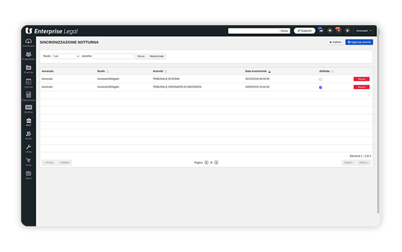 Schermata di come avviene la sincronizzazione notturna dei dati nel software di TeamSystem Enterprise Legal, gestione del contenzioso